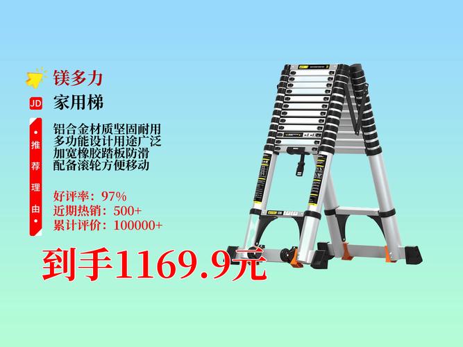 镁多力多功能伸缩铝合金人字梯,市场价1409.9元,现到手只要1169.